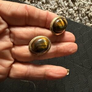 Gold and Brown Oval Earrings 10